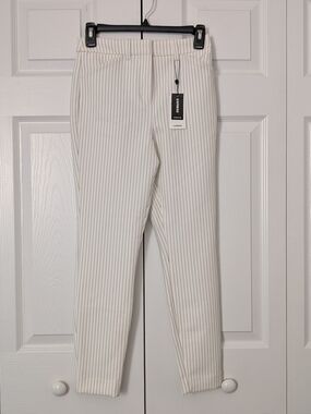Express White Pinstripe Supersoft Twill High Rise Skinny Pants
